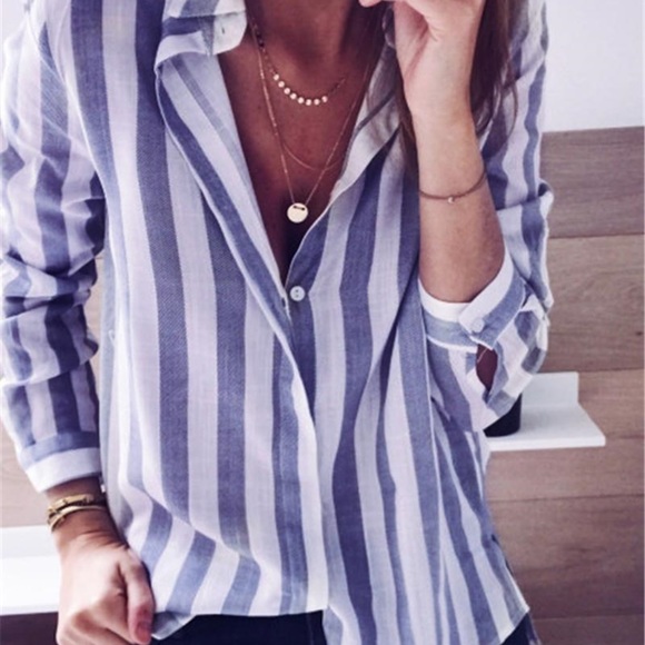 Tops - NWT Blue Striped Blouse